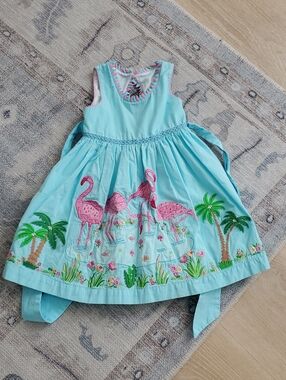 Cotton Kids Baby Girls Flamingo Embroidered Applique Dresd Sz24m